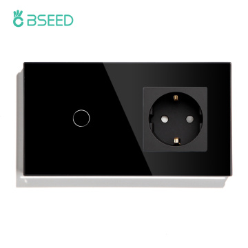 BSEED Touch Switch EU Standard 1 Gang 2Gang 3Gang 1 Way 2 Way Socket With Black White Gold Crystal Glass Panel Wall Switches