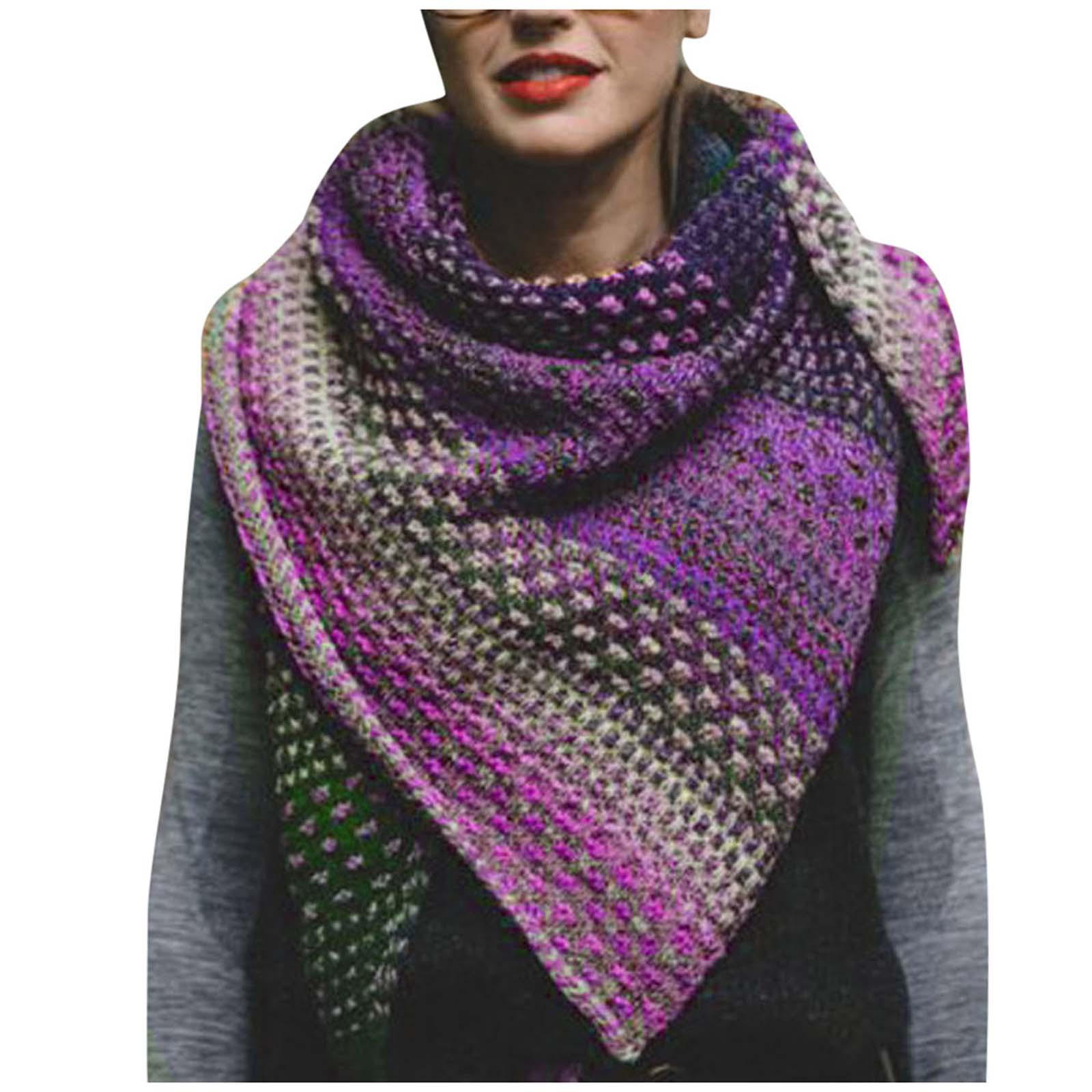 40# Women Winter Warm Sided Colorful Color Crochet Thickened Knit Soft Shawl Scarf Vintage Autumn Plaid Long Scarf Shawls