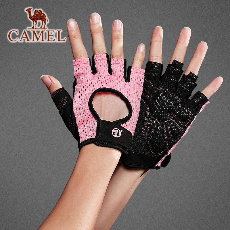 CAMEL Fitness Gloves Gym Anti-Slip Fingerless Power Training Breathable Professional Hand Protector