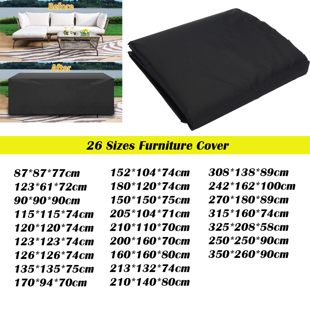 26 Sizes 420D Oxford Cloth Waterproof Garden Patio Furniture Cover Rattan Table Cube Cover Outdoor Dust Protection Cover