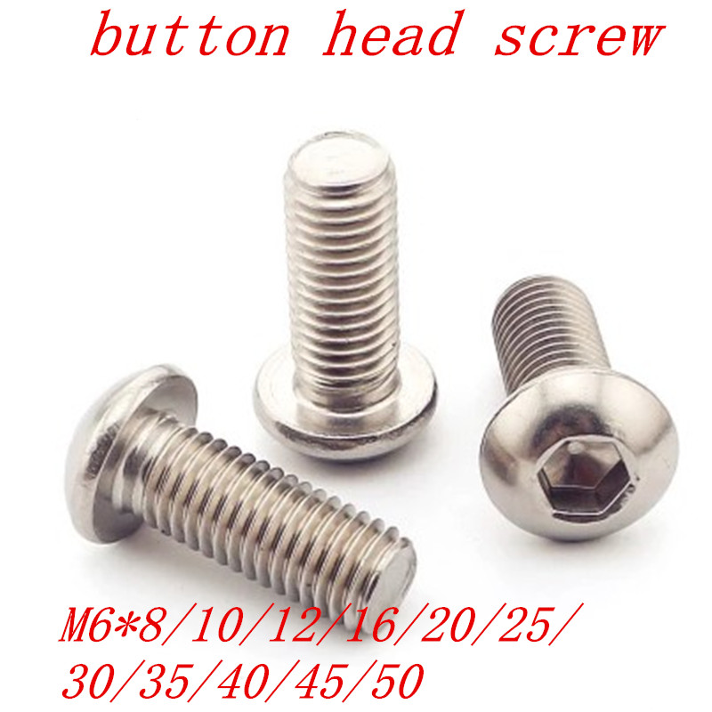 10pcs M6 Bolt A2-70 Button Head Socket Screw Bolt SUS304 Stainless Steel M6*(8/10/12/14/16/18/20/22/25/30/35/40/45/50) mm