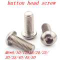 10pcs M6 Bolt A2-70 Button Head Socket Screw Bolt SUS304 Stainless Steel M6*(8/10/12/14/16/18/20/22/25/30/35/40/45/50) mm