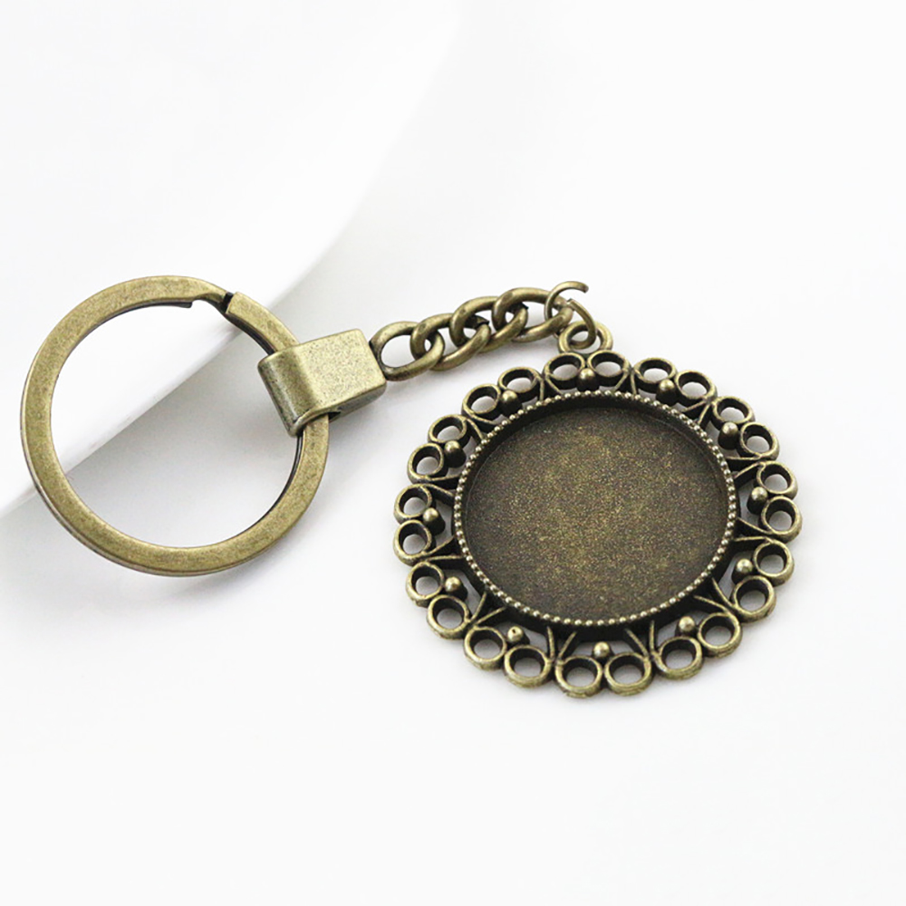 25mm Inner Size Antique Bronze Cameo Setting Base;Handmade Cameo Setting, Metal Key Chains Accessor (12 Style)