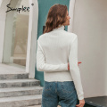 Simplee Casual turtleneck women sweaters Long sleeve splicing flexible female knitted sweater Solid color short pullover jumper