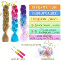 DIFEI Women 24 Inch 100g/pack Crochet Hair Jumbo Braids Pink Green Synthetic Jumbo Braids Long Ombre Braiding Hair Extensions