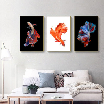 Decorative Painting Betta Colorful Tropical Fish Canvas Painting Hotel Oil Painting Goldfish Animal Print Watercolor Style