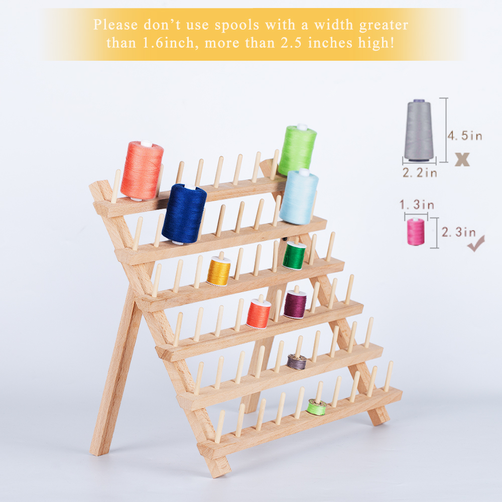 Wooden Sewing Thread Organizer with 60-Spool