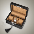 3 Slots Leather Watch Box Case Black Mechanical Watch Organizer With Lock Women Jewelry Storage Holder Gift Case