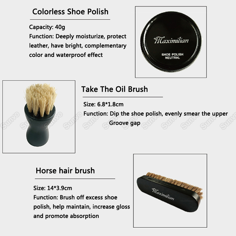 Sunvo Leather Shoe Brush Care Kit Portable Shoehorn Shoe Polish Cleaner for Leather Shoes Cleaning Nourishing Polishing Tool