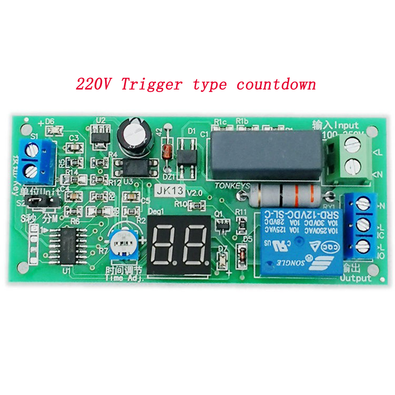 220V input 0 seconds to 99 minutes delay LED digital tube Trigger countdown Relay module