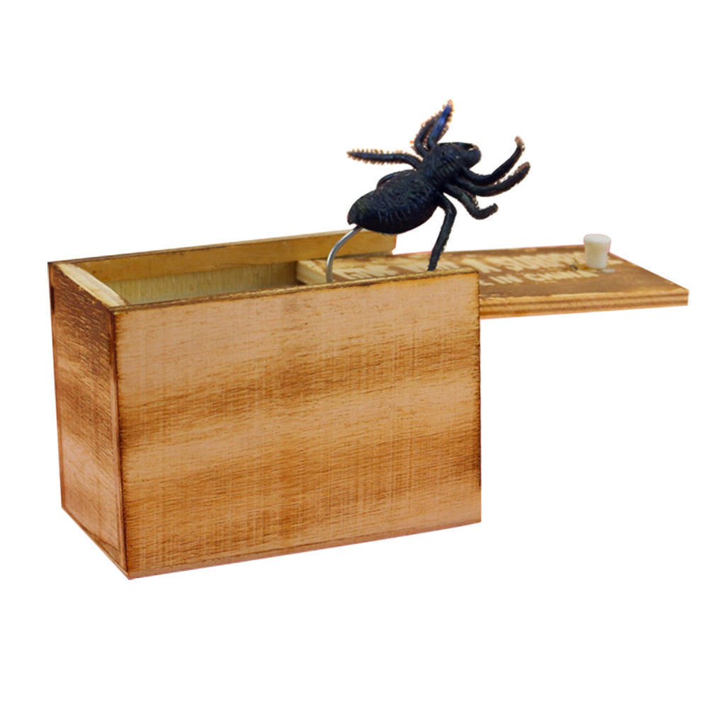 novelty horror Scare Box Wooden Prank Spider Hidden in Case Trick Play Joke Horror Gag gifts funny gadgets toys for children