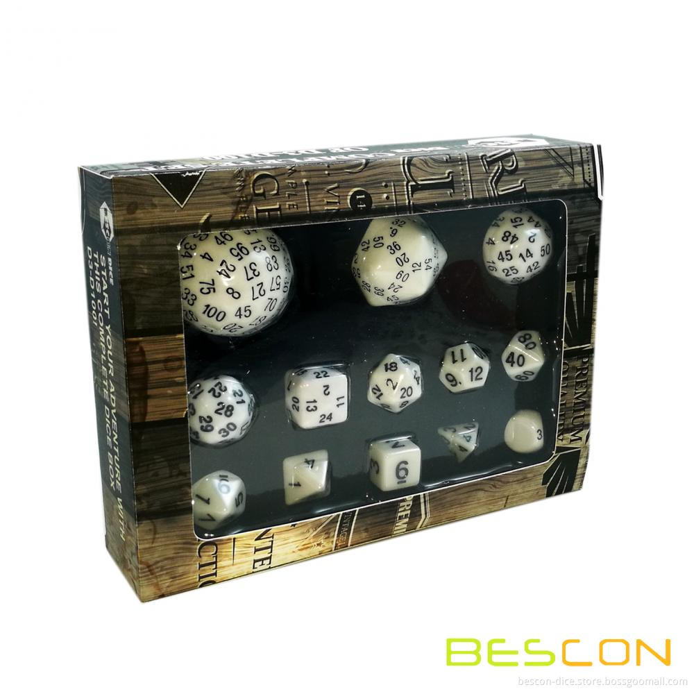 Bescon Complete Polyhedral RPG Dice Set 13pcs D3-D100, 100 Sides Dice Set Solid Colors