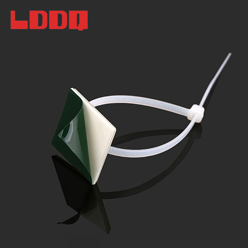 LDDQ 100pcs Self Adhesive Nylon Cable Tie Mounts 20mm Wire Zip Tie Mounting Base Lamp White Color National Standard High Quality