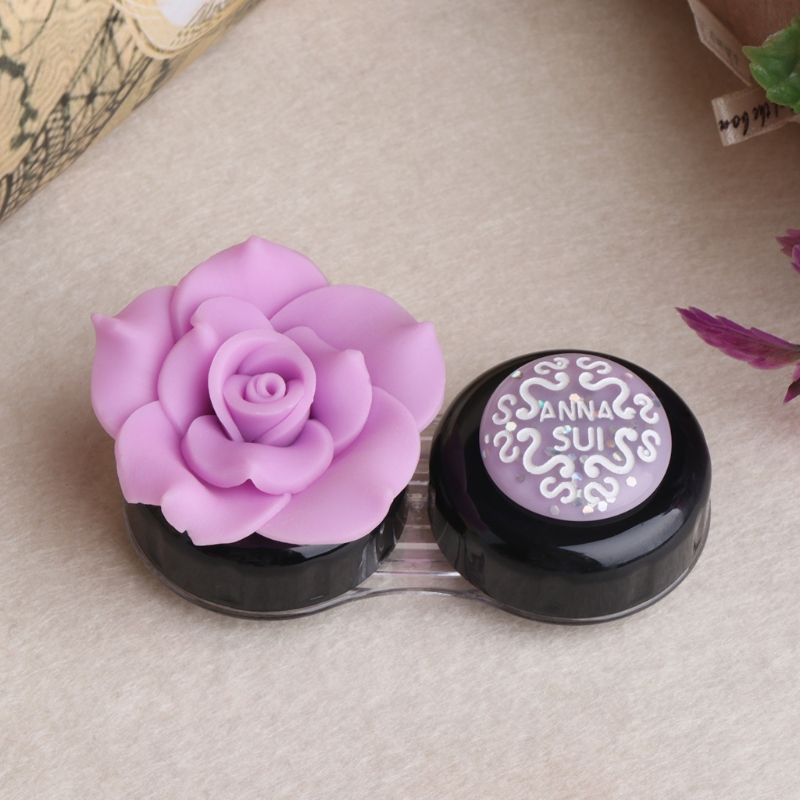Portable Contact Lens Case Lovely Flower Contact Lens Container Holder Eyewear Box Random Color