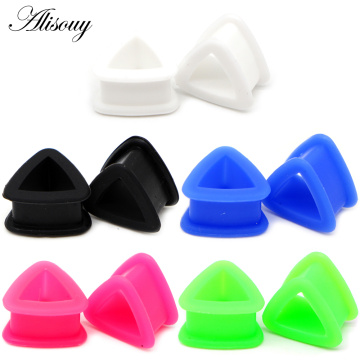 Alisouy 2pcs Triangle Soft Silicone Ear Plugs Flesh Ear Tunnels Ear Gauges Ear Expanders 4-20mm Mix Colors Body Piercing Jewelry