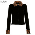 KLALIEN zipper Mosaic leopard Women Jackets Female Coat 2020 black turndown collar Long Sleeve high quality Outerwear