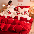 JUSTCHIC Cute Cartoon Strawberry Duvet Cover Winter Milk Cashmere Double-sided Printing Plus Velvet Quilt Cover Double Queen