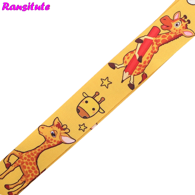 Ransitute Giraffe Cartoon Lanyard Key ID Card Phone Belt USB Badge Holder Fashion Neckband Lanyard Webbing Rope R698