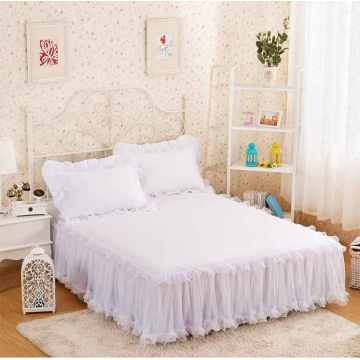 Snow White Lace Bedspread Bed Skirt Pillowcases 1/3pc Solid Color Princess Bedding Bed Sheet King/Queen/Full Size Mattress Cover