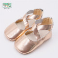 Newborn Toddler Moccasins First Walkers Hard Sole Non-slip Shoes Rose Gold Genuine Leather Girls Ballet Flats Baby Party Shoes
