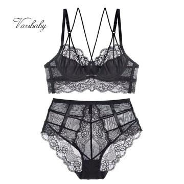 Varsbaby sexy unlined floral lace underwear underwire Y-lined beauty back bra+high-waist panty sets
