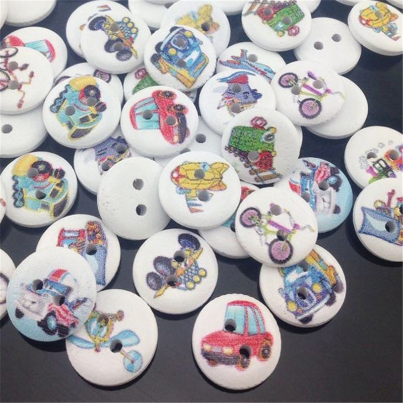 10/50/100pcs Print Car Kid's Sewing Wood Buttons 15mm Sewing Craft Mix Lots WB333