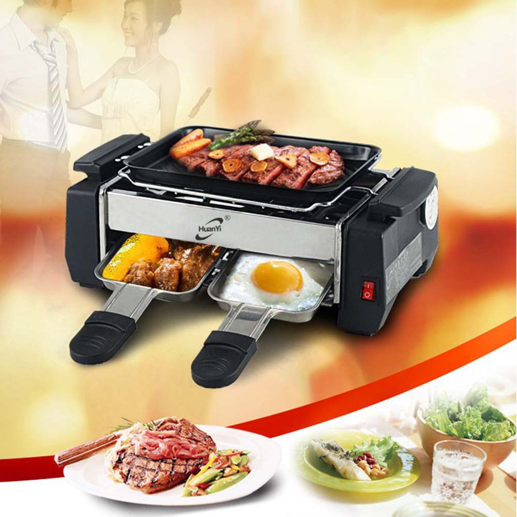 1000W High Power Non-stick Family Barbecue Electric Raclette Grill Smokeless Grill Raclette Pan Electric Griddle