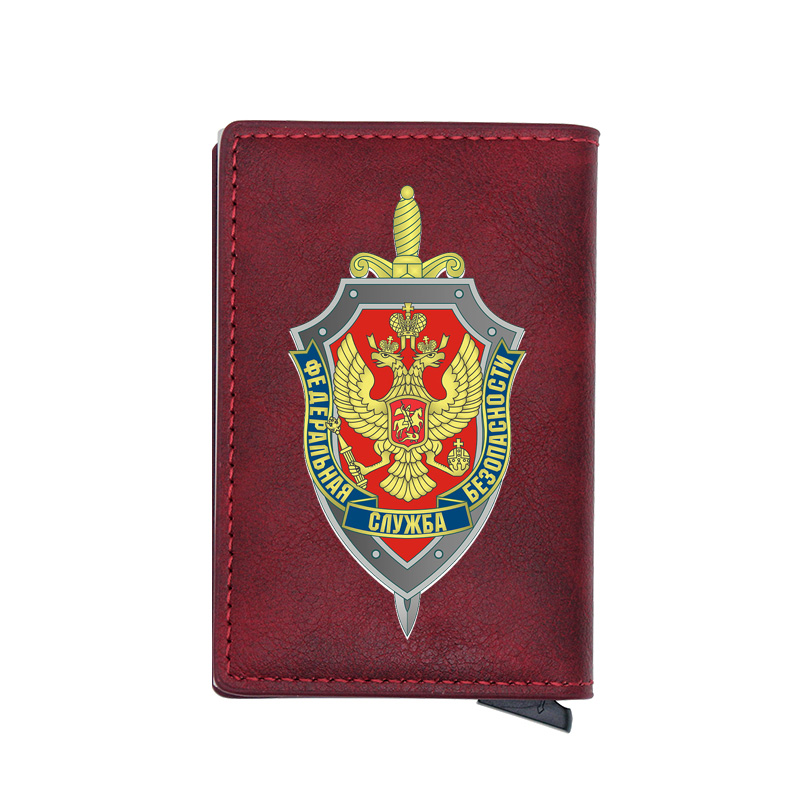 Classic FSB The Federal Security Service of the Russian Card Holder Wallet Men Women Leather Rfid Aluminum Short Purse