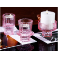 New arrival ribbed shaped pink color small glass candle holder