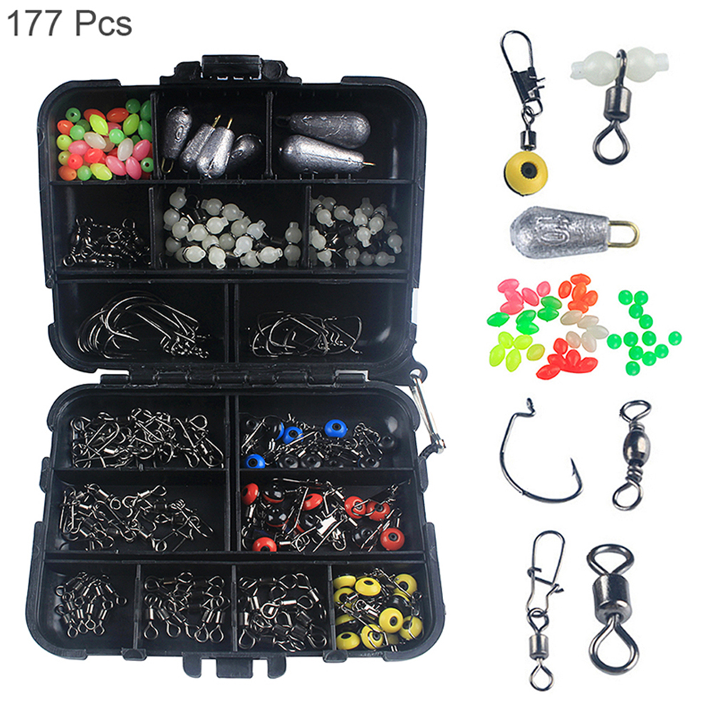 New 177pcs/box Fishing Accessories Kit Including Jig Hooks Fishing Sinker Weights Fishing Swivels Snaps With Fishing Tackle Box