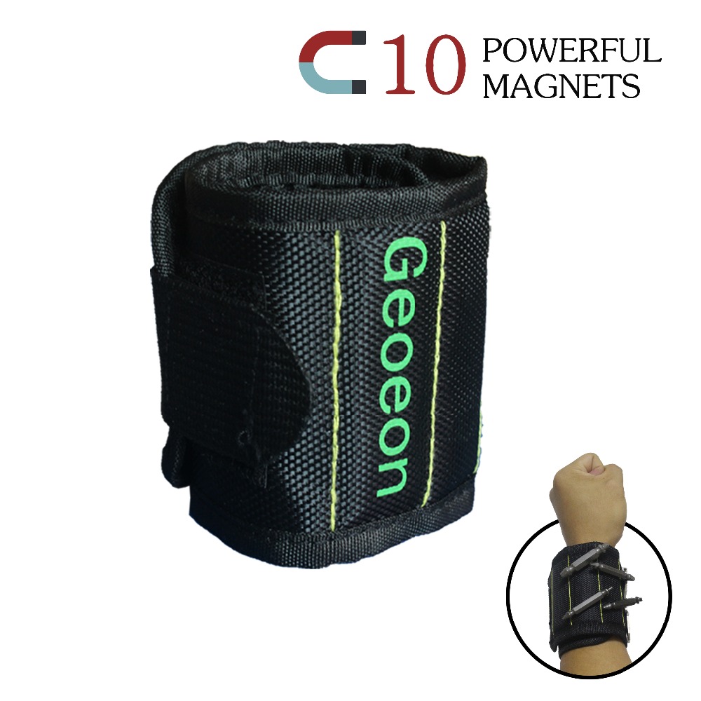 Geoeon Magnetic Wristband Tool bag 10pcs Strong Magnets Hand Bracelet Pouch Bag Electrician Tool Bag For Holding Screws D28