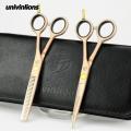 univinlions 5.5" rose golden hair scissors hairdressing japanese hair cutting shears professional barber razor scisssors pinking