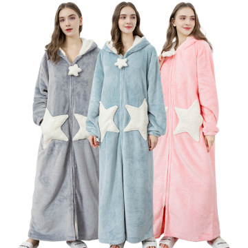 nightgown for women sleepwear robe Cute Spring and Autumn thick women's winter flannel men's zipper long coral fleece