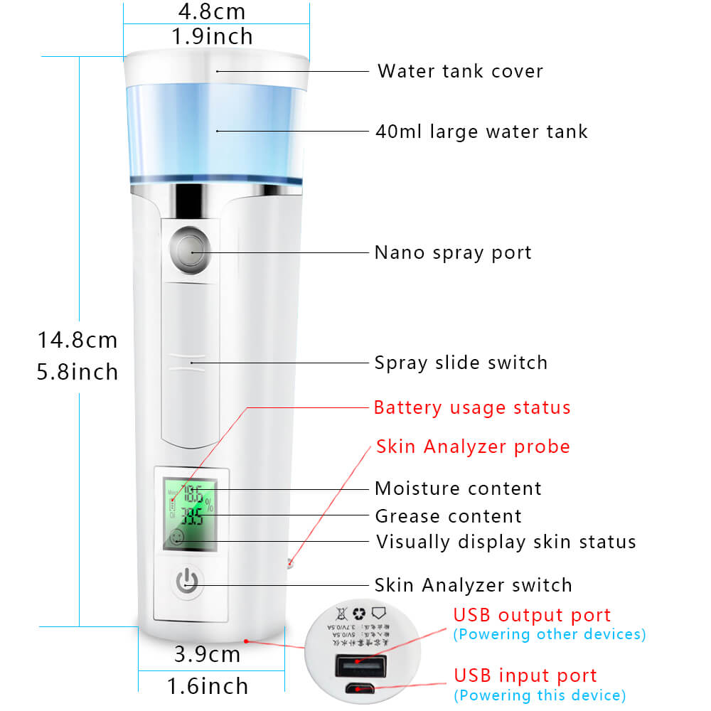 Digital Skin Analyzer Professional Portable Tester Dry Moisture Oil Content Analysis Facial Sprayer Face Nano Steamer Device SPA