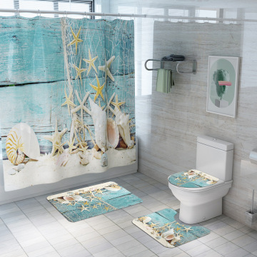 Printing Shower Curtain with Bath Mat Microfiber Bathroom Floor Mat Non-slip Bath Rug Set Absorbent Toilet Seat Cover Mat