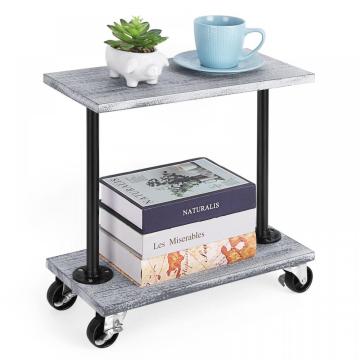 2-Tier Rolling Cart End Table with Wheels