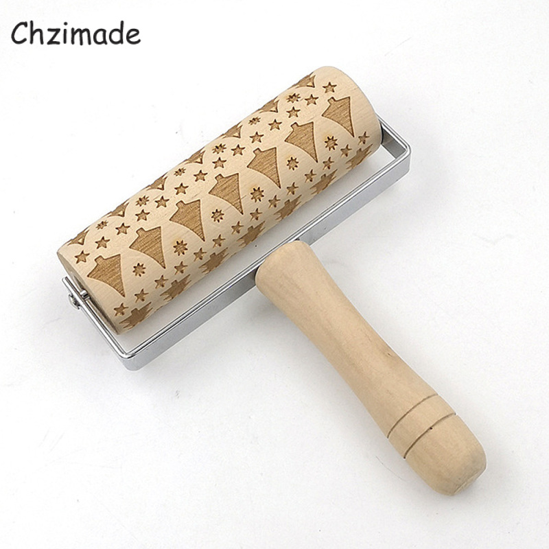 Chzimade Christmas Snowflake Wooden Rolling Pins For Polymer Clay Tools Ceramic Sculpture Roller