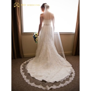 Free Shipping 3m White/Ivory Appliqued Lace Long Wedding Veil Bridal Veil Wedding Accessories 2015 With Comb MD111