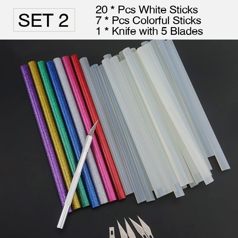 30PCS/Lot Non-Toxic 11mm X190mm Adhesive Craft Sticks Desinger Power Tool Hot Melt Glue Sticks Red Green Black Blue Colorful