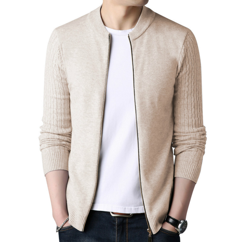 Spring Men's Sweater Cardigan Solid Long Sleeve Knitted Coat Full Zipper Casual Wool Sweater Tide Slim Male Autumn Clothing