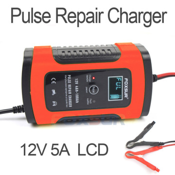 FOXSUR 12V Automatic Smart Battery Charger Car & Motorcycle Charger, 12AH 36Ah 45AH 60AH 100AH Pulse Repair Charger LCD Display