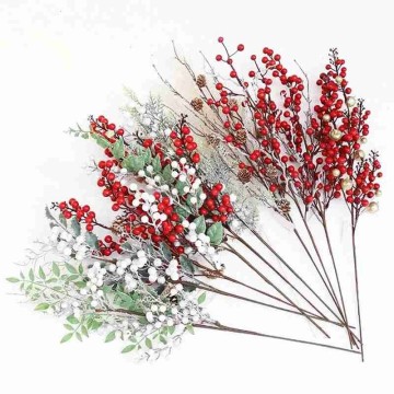 Artificial Christmas Berry Fake Red Holly Berry Xmas Decoration Pine Tree Branches Dried Flowers Artificial Christmas Berry