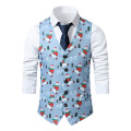 Christmas Chaleco Hombre Funny Cartoons Printed Sleeveless Single Breasted Men Suit Vests Dress Casual Party Waistcoat For Man