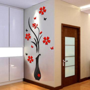 Wall Stickers DIY Vase Flower Tree Crystal Arcylic Sticker 3D Living Room Home Decor Stickers Size 80*40cm