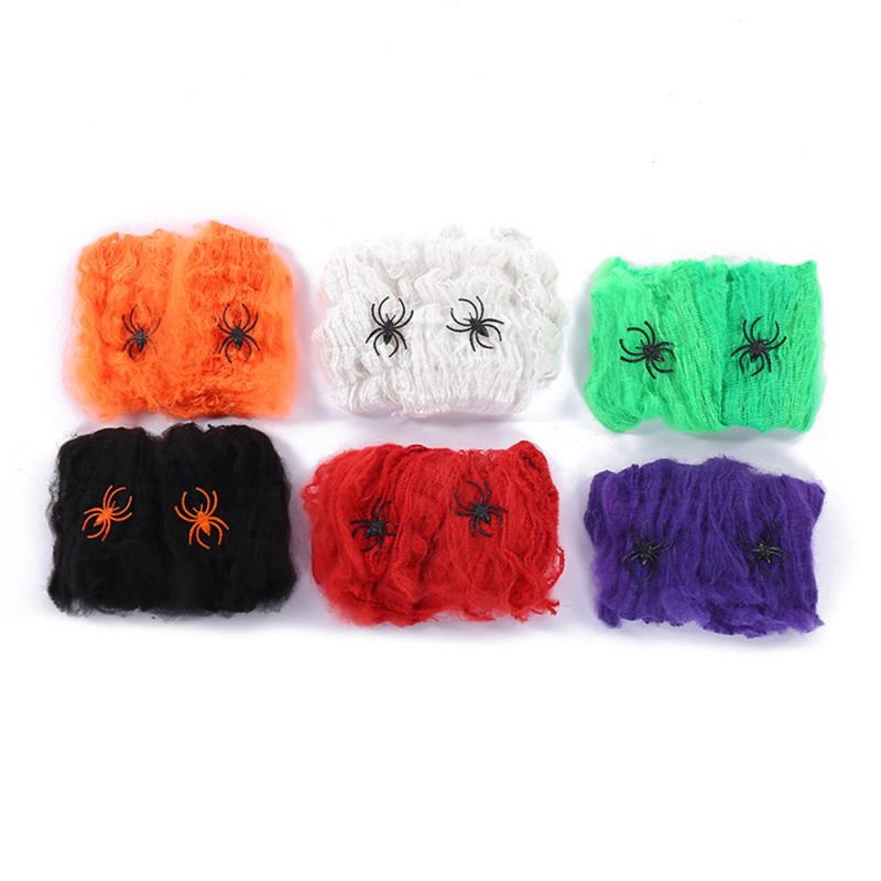 Halloween Scary Party Scene Props Stretchy Cobweb Spider Web With Spider Horror DIY Festival Decoration For Bar Haunted House