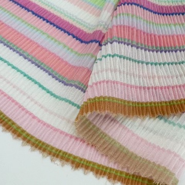 Rainbow Stripe Crinkle Chiffon Fabric