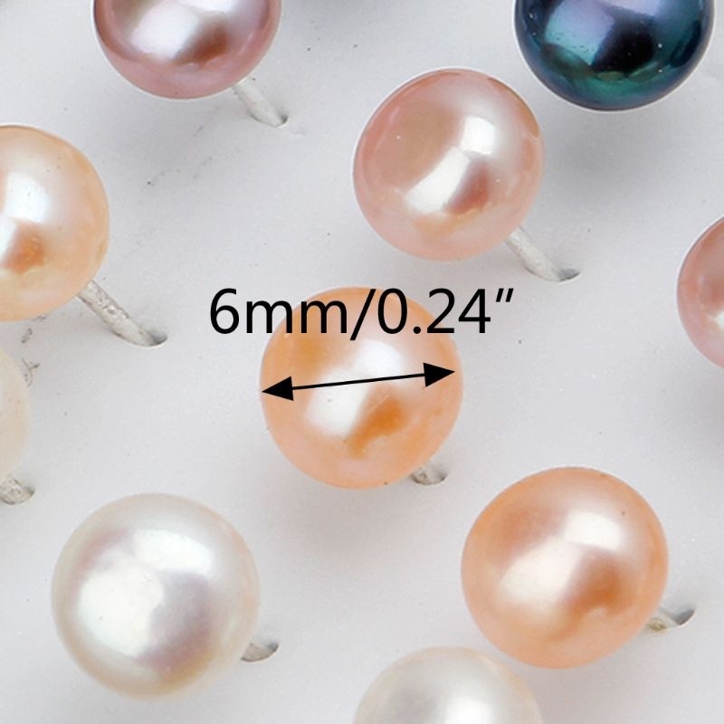 10 Pairs White Pink Black Color Natural Fresh Water Pearl Stud Earrings for Women 6MM Round Irregular Shape Pearly Earrings