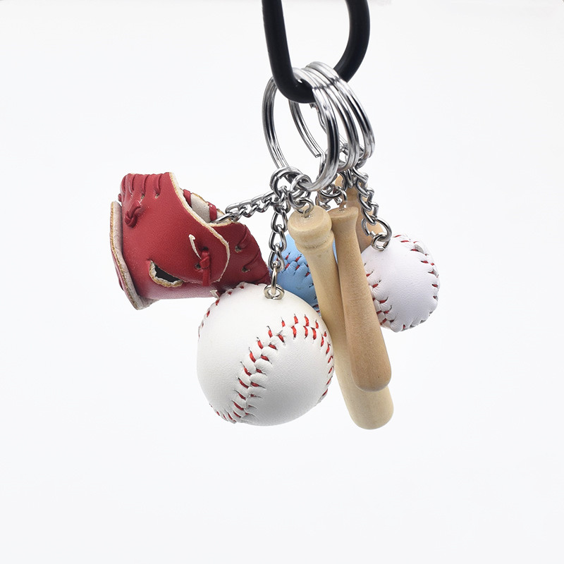 Colorful Cute Mini 2-Piece Baseball Glove Wooden Bat Keychain Sports Car Key Chain Key Ring Gift for Man Women