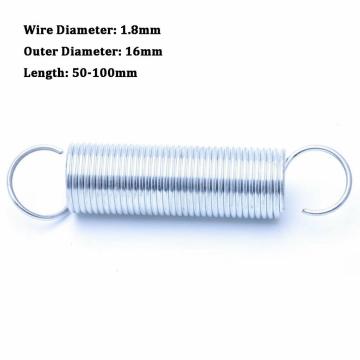 1Pcs Tension Spring With Hook Wire Diameter 1.8mm Outer Diameter 16mm White Zinc Plated Extension Spring Length 50-100mm