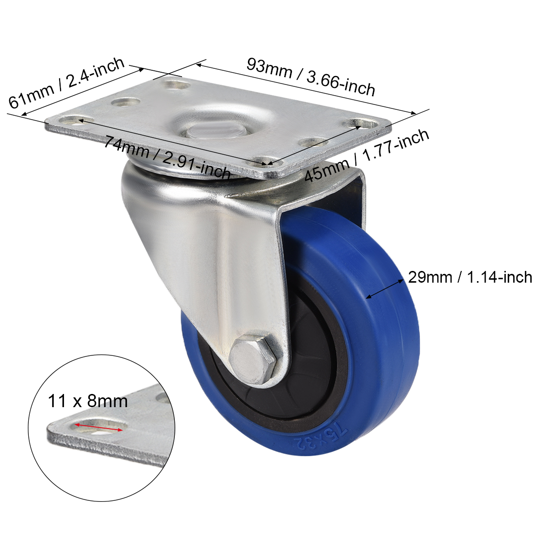 uxcell Swivel Caster Wheels 3 Inch Dia Rubber Caster Top Plate Blue Wheel 132lb Capacity